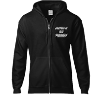 a black zip up hoodie with the words'never give up'in white